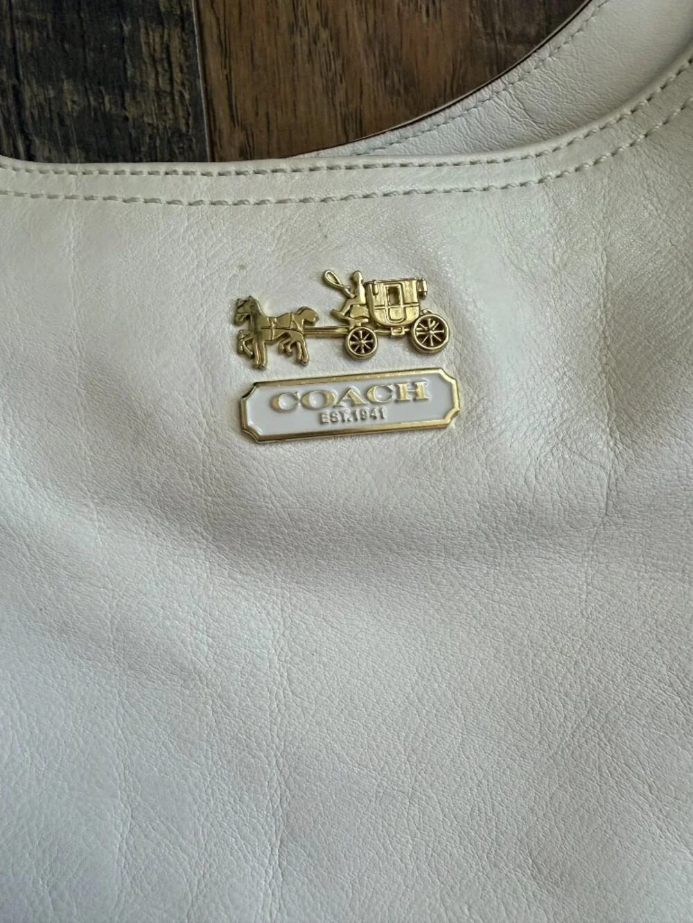 VTG Coach 14336 Madison Maggie Hobo Shoulder bag Gold Tag Ivory Leather Y2K